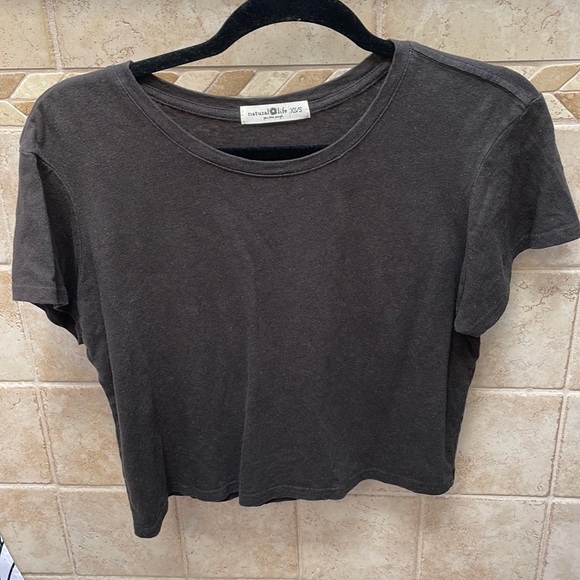 NATURAL LIFE Tops - Charcoal Gray Natural Like Cropped Tee Shirt